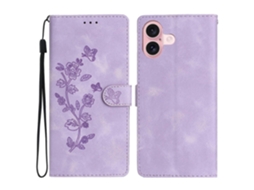 Capa De Couro Com Estampa De Flores E Bolso Para Iphone 16 Plus Com Alça De Pulso