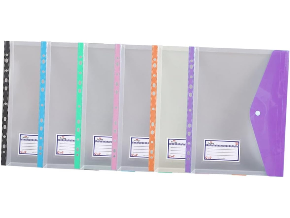 Pastas Transparentes A4, Conjunto De 6 Unidades, Com Bolsos Plásticos E Fecho De Pressão. Organizado Gokoco