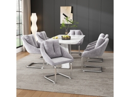 Veludo Cadeira Giratória, Conjunto 6 Com Almofadas, Luxuoso Para Sala, Quarto E Quarto, Pernas Curvas, Cinza