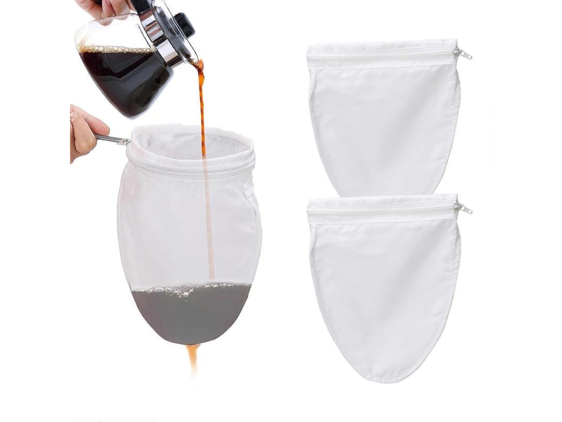 Para Uso Doméstico: Saco Filtrante Leite Vegetal, Café Gelado, Suco, 1 Unidade, Com Zíper, Acessório De Cozinha Portátil, Branco.
