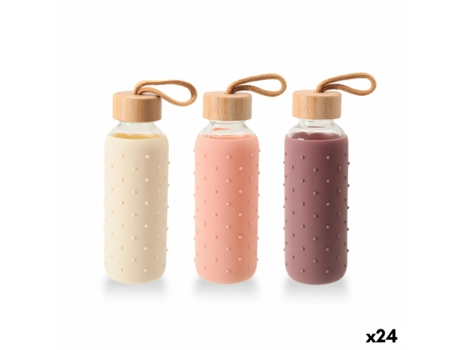 Garrafa de água de silicone de vidro Bewinner 400ml, 7 x 7 x 19,8 cm (pacote com 24)
