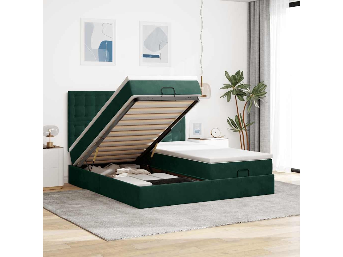 Vidaxl Estrutura De Cama Otomana Com Colchão Verde Escuro Veludo