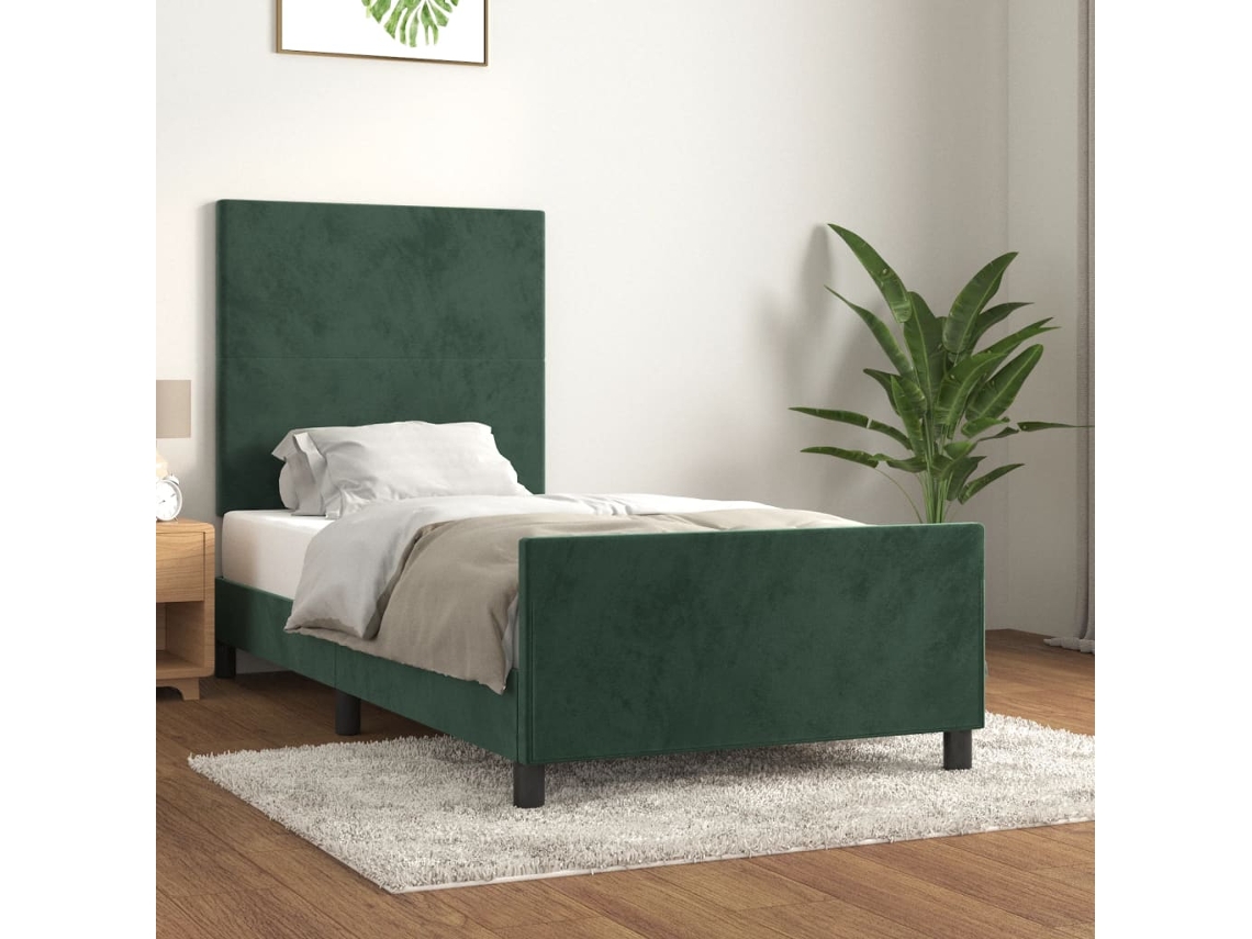 Estrutura De Cama Sem Colchão 90x190 Cm Veludo Verde-escuro