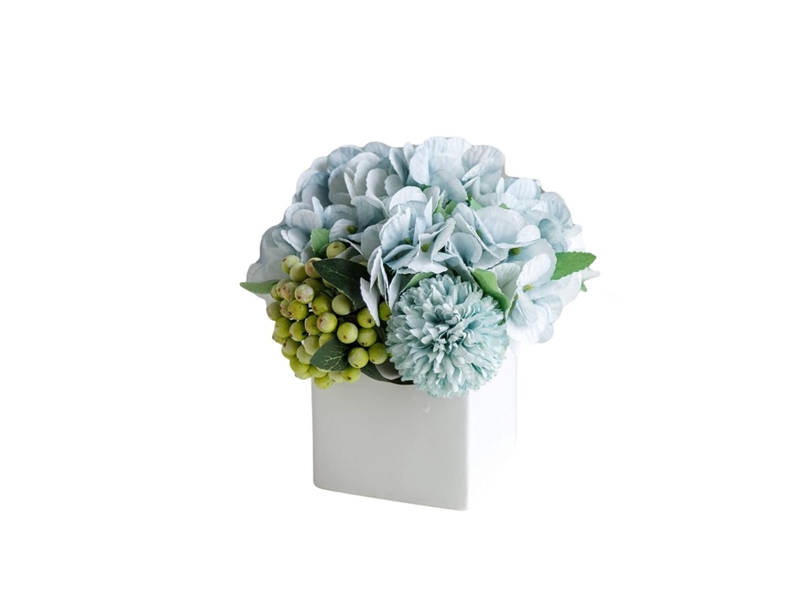 Arranjo de Peônias Artificiais em Vaso de Cerâmica, Arranjo de Hortênsias Artificiais para Casa, Flores Artificiais com Vaso AQUAFORGE (azul)