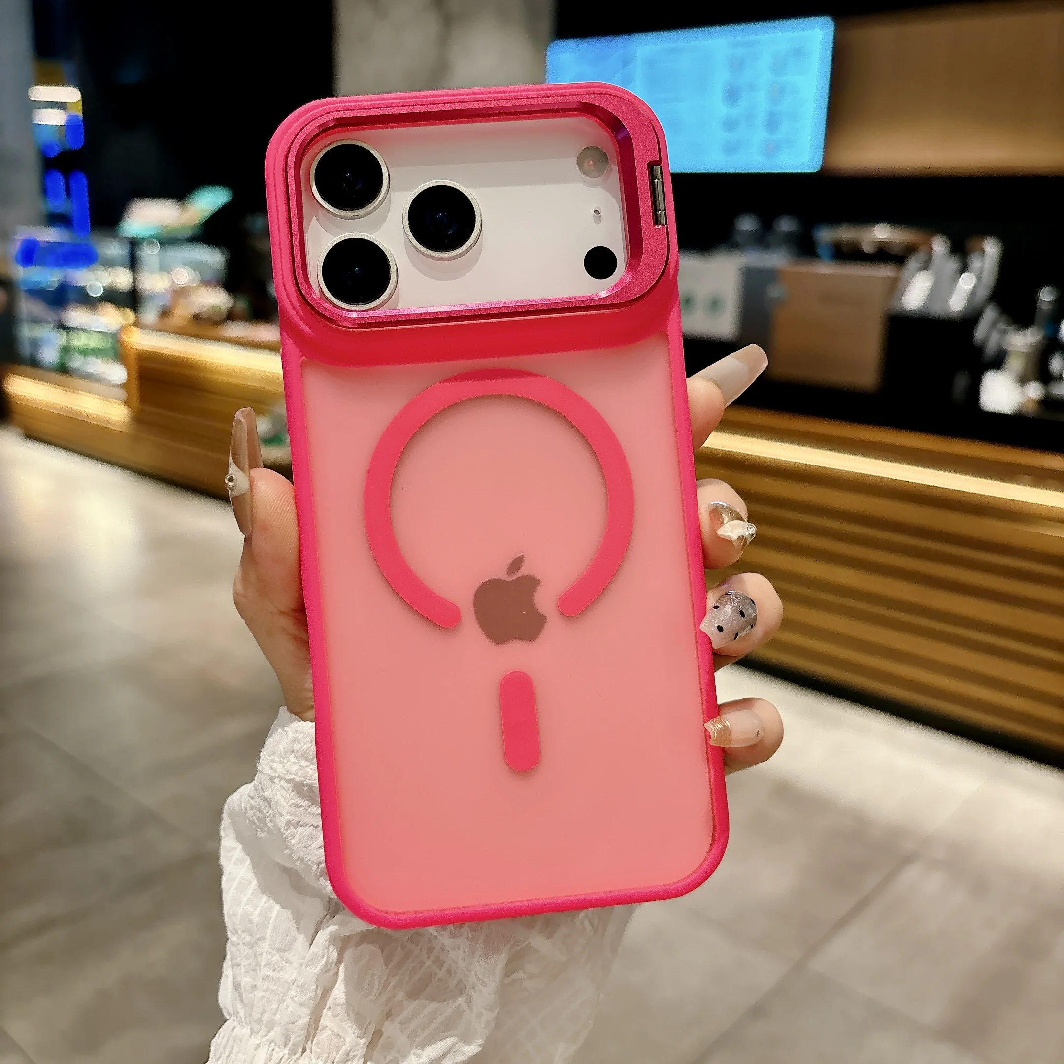 (iphone 17 Pro Max, Vermelho Rosado) Capa Protetora Magnética Fosca Translúcida Para Iphone Com Suporte De Metal E Compatibilidade Com Magsafe.