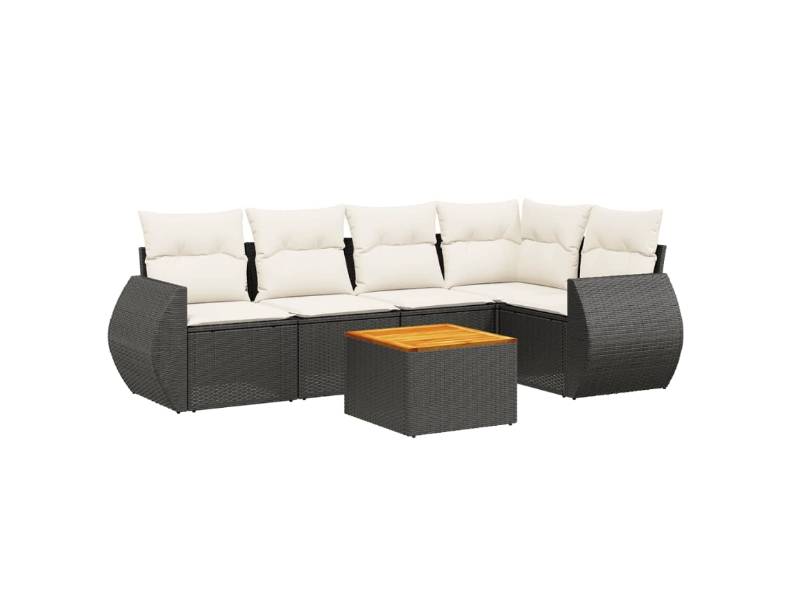 Conjunto 6 sofás de jardim c/ almofadões VIDAXL vime PE preto