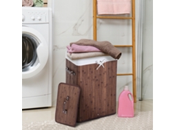 Cesto De Roupa Suja Com Tampa, 72l, Dobrável, Lavável, Feito De Bambu Com Alças, Marrom Escuro, 40x30x60cm Sini Tech Store