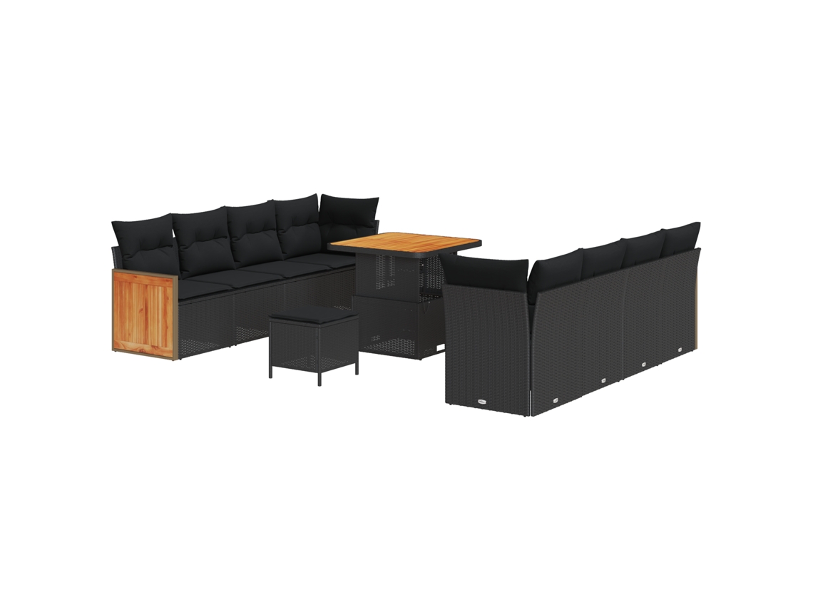 Conjunto 11 Conjunto De Sofá De Jardim Vidaxl Preto Vime Pe (231 X 62 X 85 Cm)