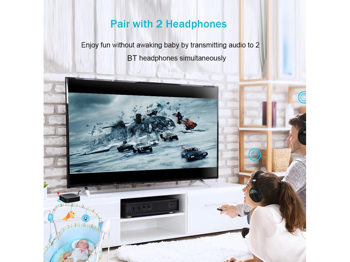 Aetheria adaptador de Áudio Bluetooth 2 em 1 Transmissor Receptor 3.5mm Aux Apt x para Tv Fones de Ouvido Alto falantes