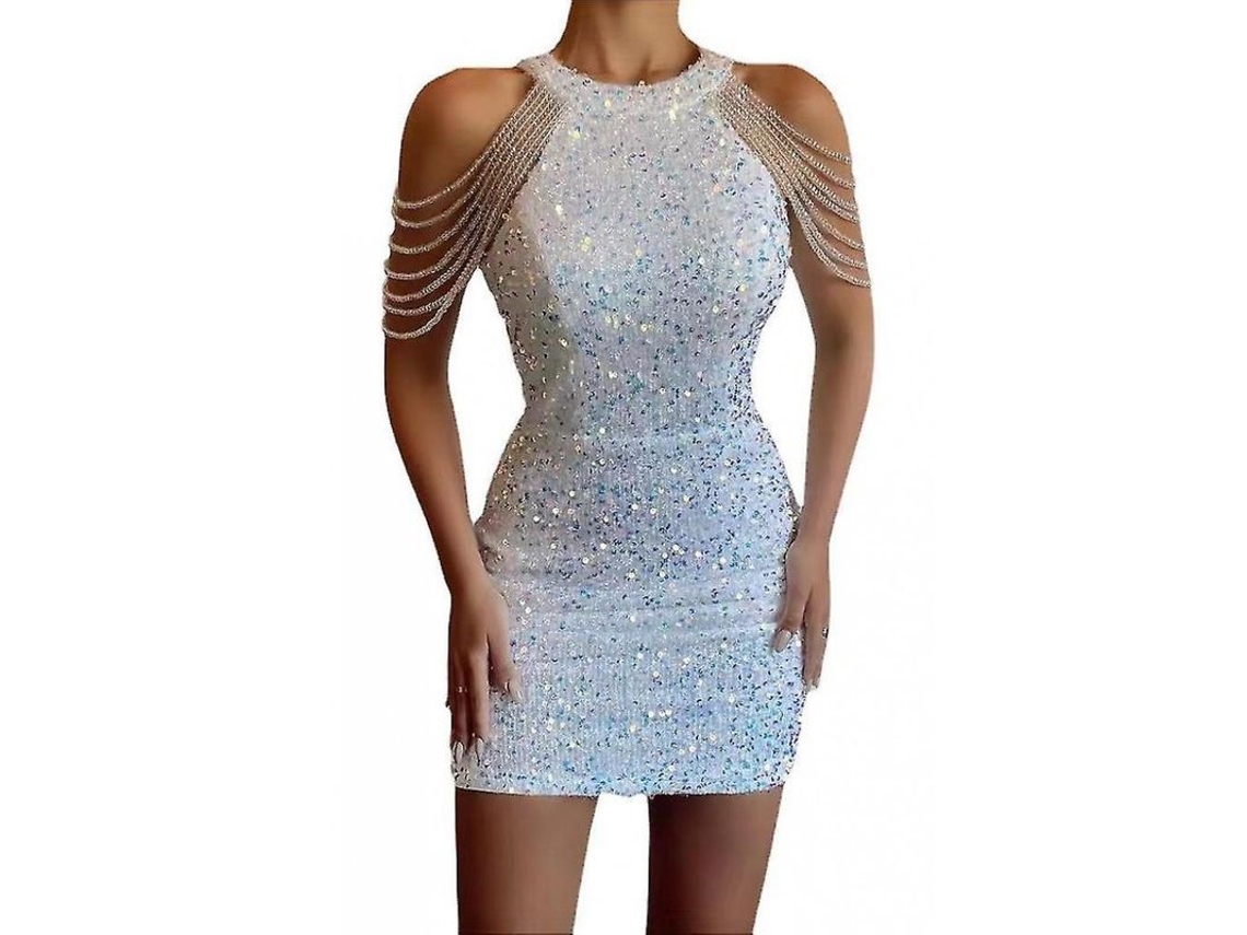 2026 vestido de Fiesta Corto Con Strass Dorado Off Shoulder Sexy para Mujeres Xdx M Blanco