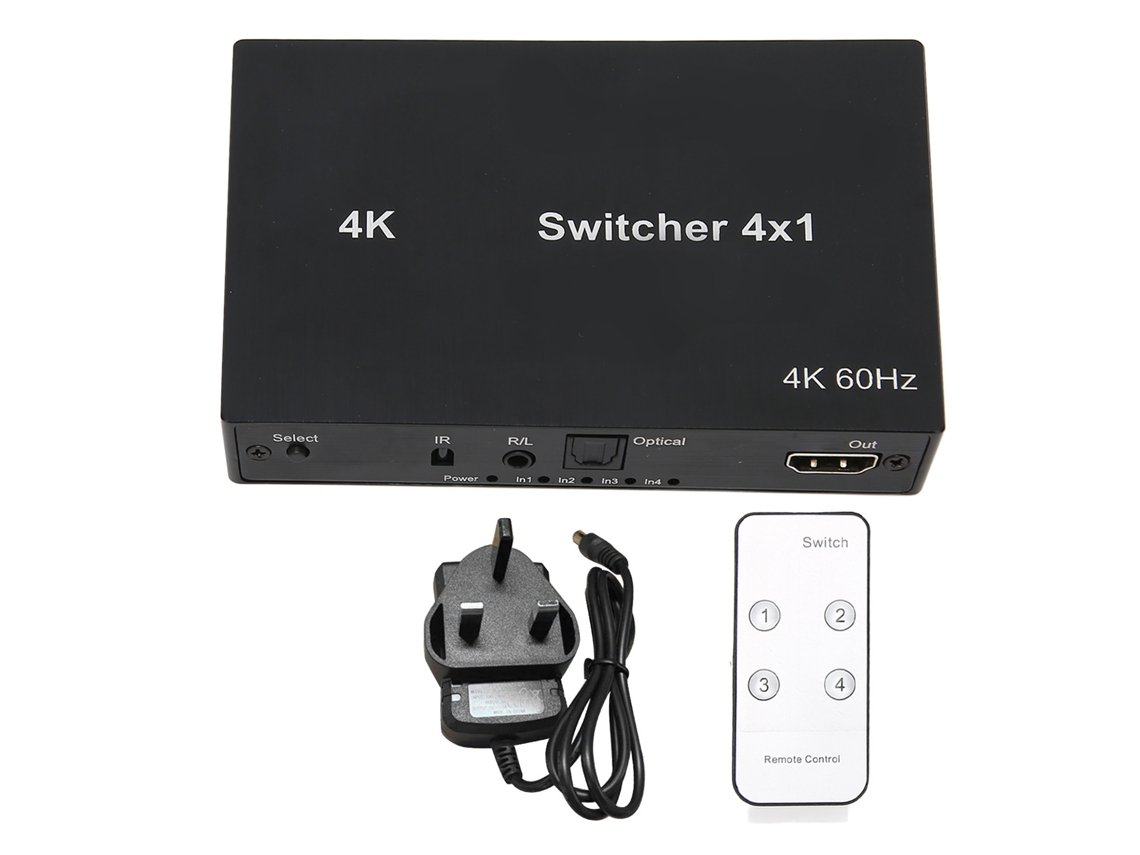 Aetheria switch Interface Multimídia Hd 4x1 4kx2k com Controle Remoto Ir e Plugue Uk