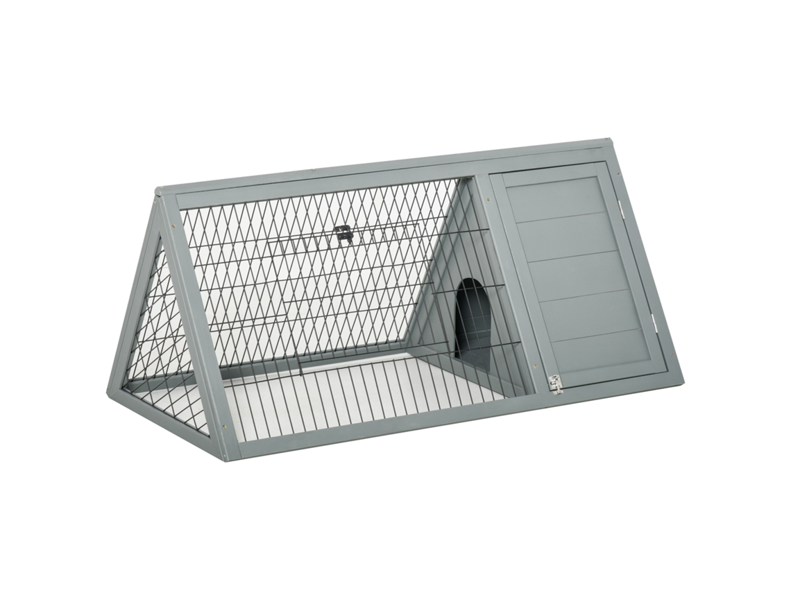 Gaiola Triangular Em Pinho, Cinza, 116x62,2x52,5 Cm, Recinto Externo Com Porta Dupla