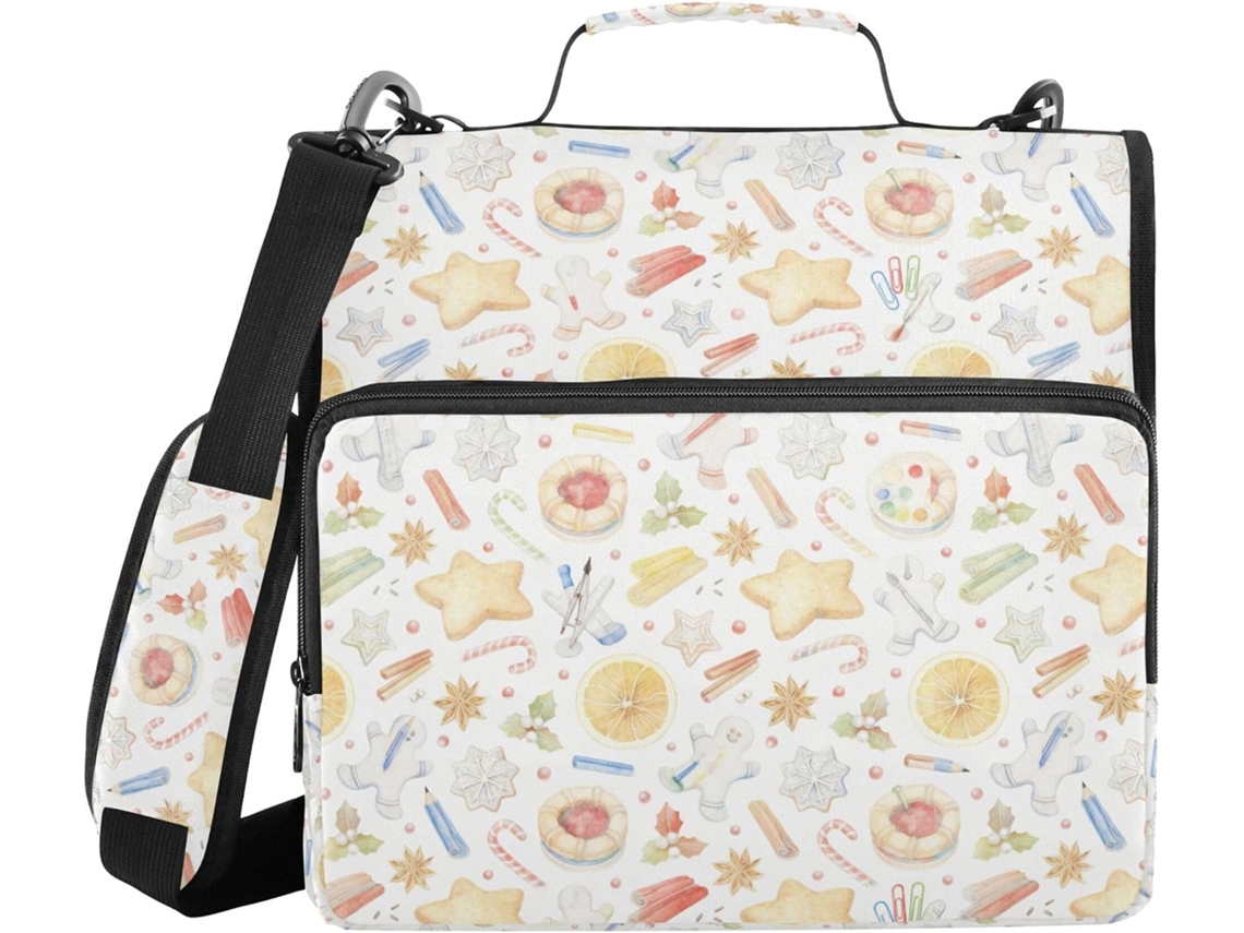Pasta com fecho de zíper, alça de ombro, diversos bolsos de 3,8 cm, bolsa organizadora com 3 argolas, pasta para arquivos