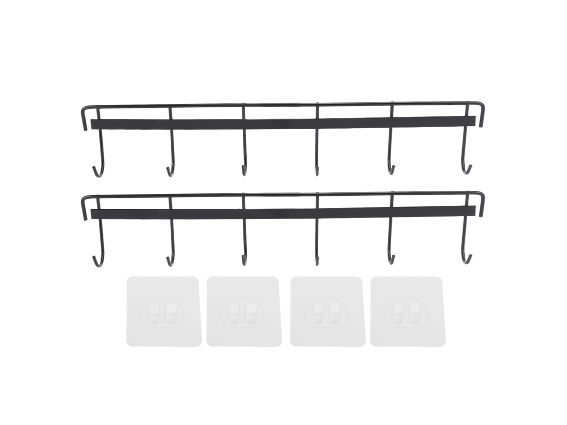 Suporte De Parede Para Roupas Aço Inox 6 Ganchos Preto