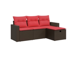 Conjunto de 4 Sofás de Jardim com Almofadões Vime Pe Castanho MAISON EXCLUSIVE (4 pcs)