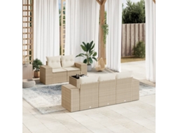 Vidaxl 6 Pcs Conjunto De Sofás P/ Jardim Com Almofadões Vime Pe Bege
