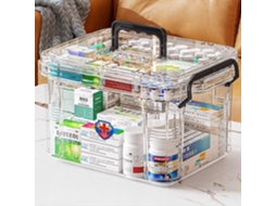 Caixa Para Medicamentos De Uso Doméstico, Caixa De Primeiros Socorros, Caixa De Medicamentos Com Divisórias Duplas, Portátil Com Tampa(transparente