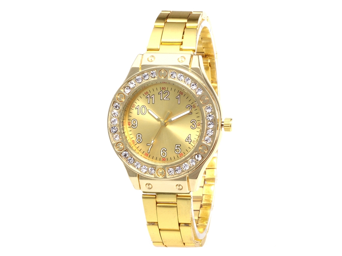 Reloj Unisex Zhoulianfa De Cuarzo Con Piedras Strass Dial Redondo Oro