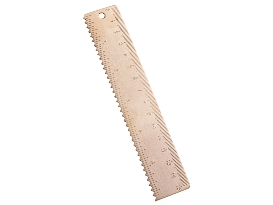 Régua Uonlytech de latão, 15 cm, com dupla graduação, régua de medição de 150 mm para estudantes, design e mesa.