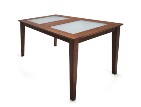 Mesa de Refeiçâo em Madeira Maciça Natural e Vidros. 120 X 75 X 75Cm. Acabamento Cor Cerejeira. MUEBLES STOCK