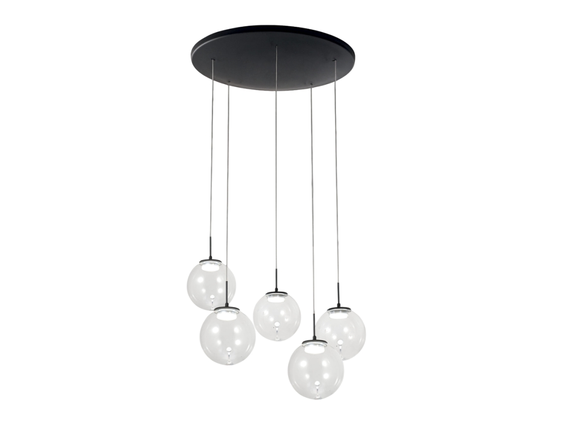 Ariel Luminária Pendente Circular Fabas Luce 5 Luzes Led 35w Regulável Transparente Rosácea De Teto Redonda D.50cm