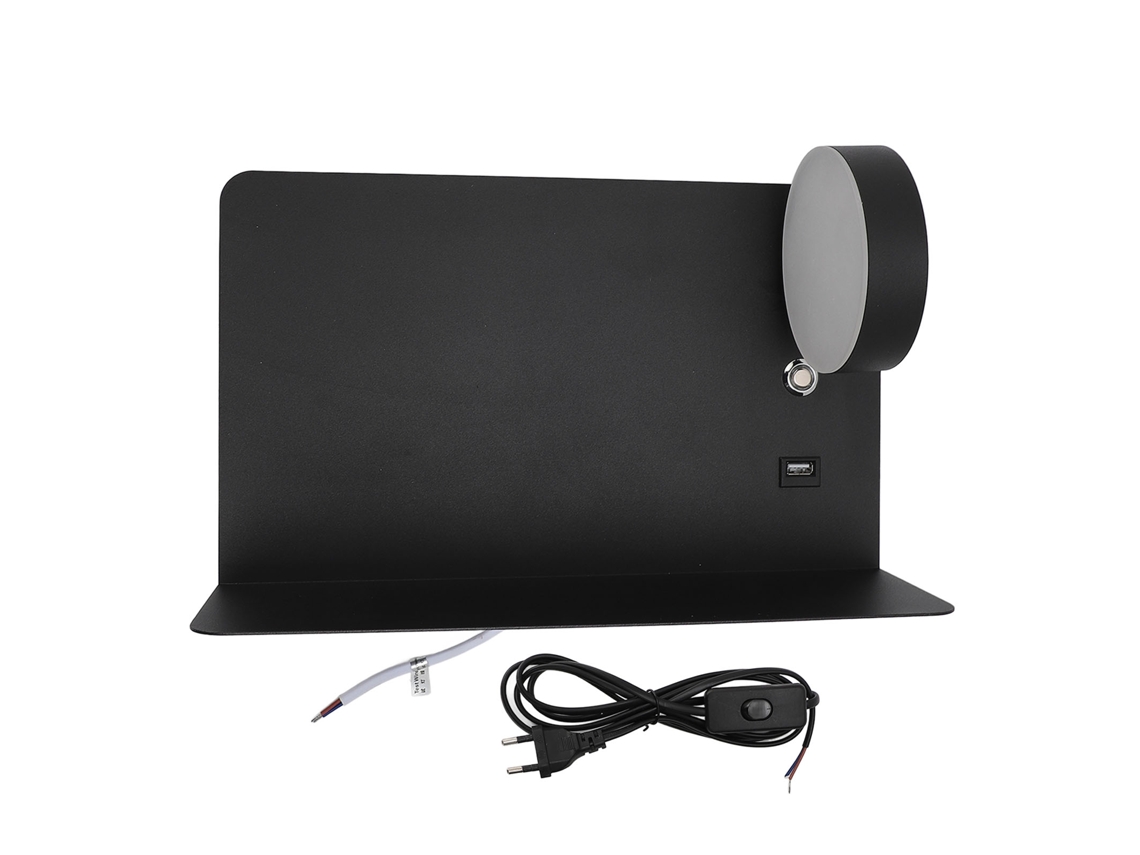 Luminária de parede led com porta usb e prateleira rotativa regulável para quarto e sala de estar S/MARCA