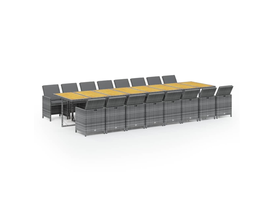Maison Exclusive - 17 Pcs Conjunto De Jantar P/ Jardim C/ Almofadões Vime Pe Cinza
