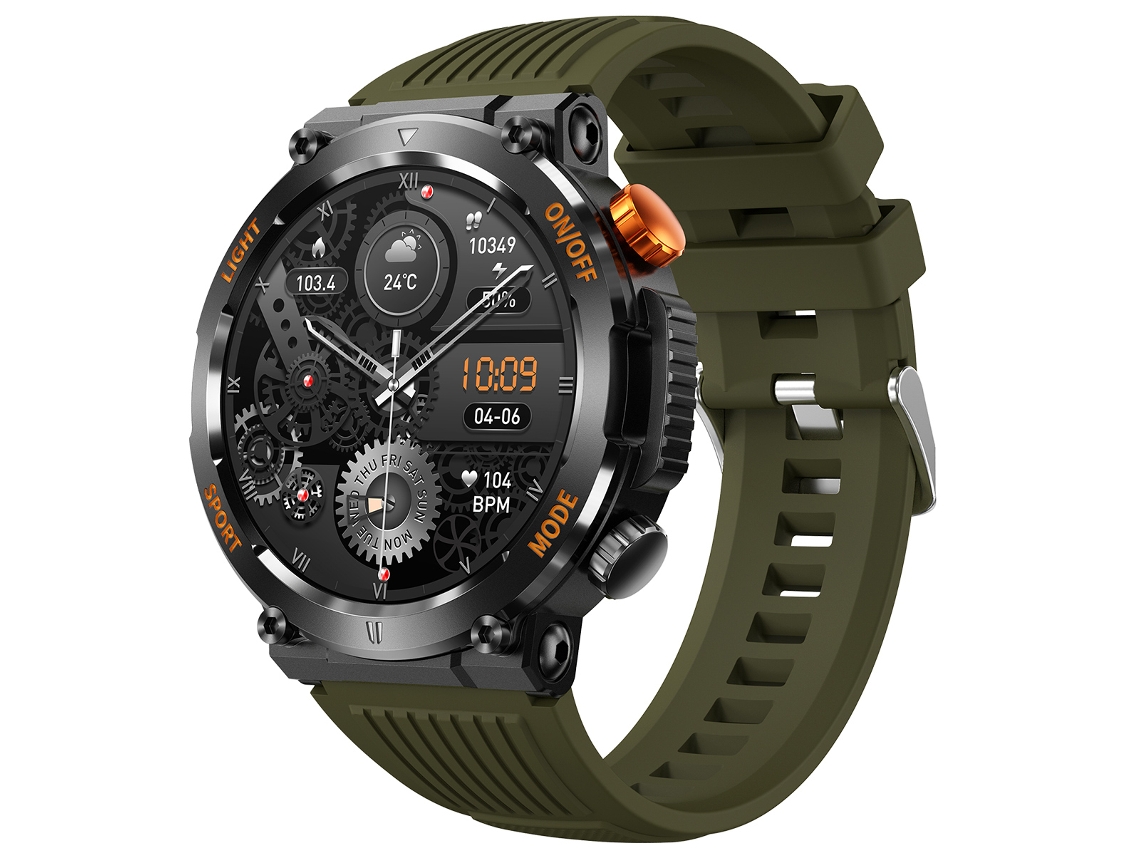 (verde) Smartwatch Militar Masculino: Atende/faz Chamadas, Possui Lanterna Led E Bússola.