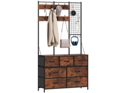 Suporte Para Cabides Melamina De Madeira E Aço Cor Castanho Rústico 100x30x183 Cm Homcom