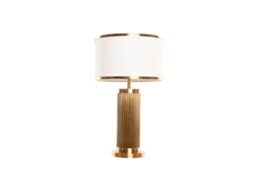 Abajur de Mesa em Latão com Linho Dourado, 36x36x62cm ALEXANDRA HOUSE LIVING