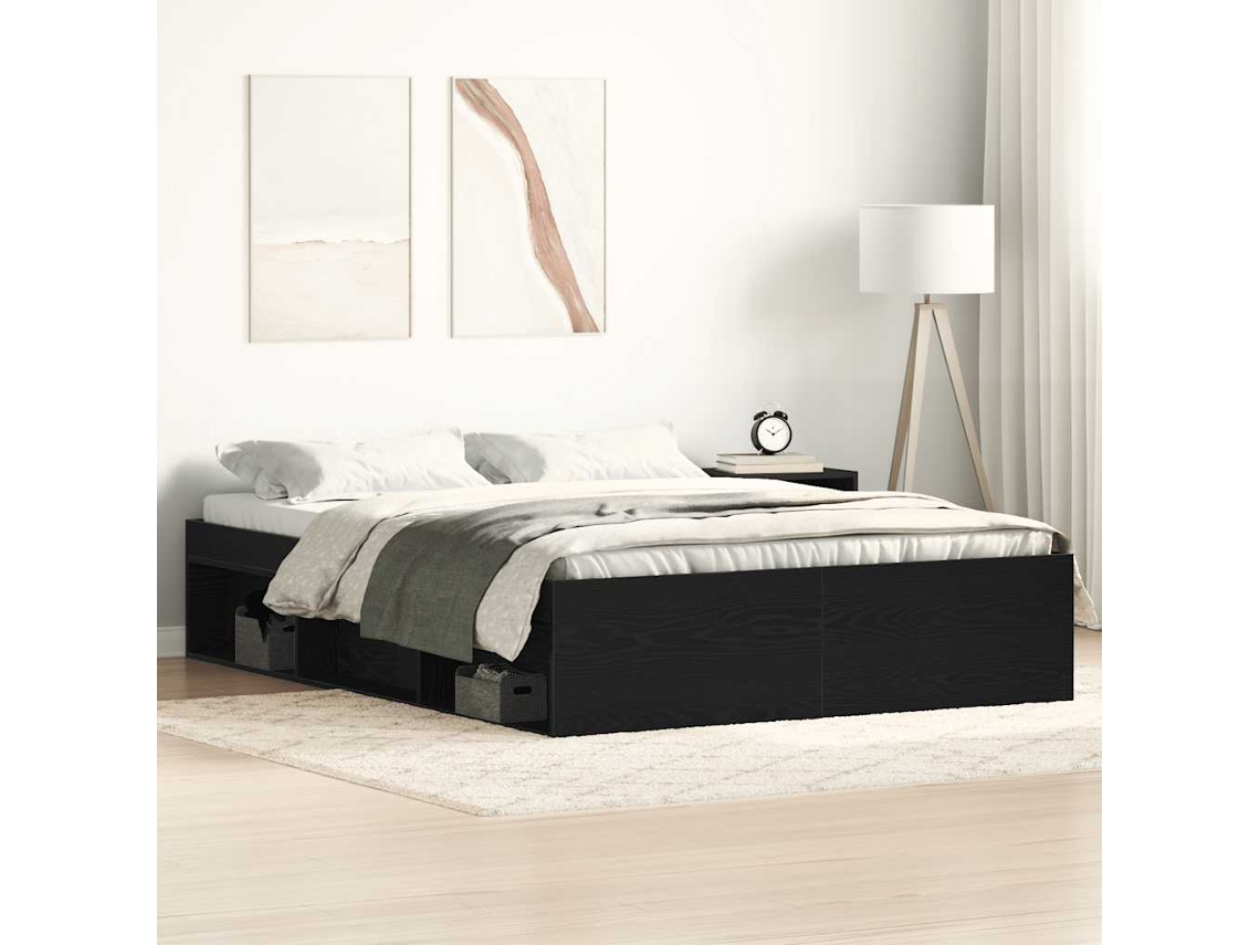 Vidaxl Estrutura De Cama Sem Colchão, Carvalho Preto, 135x190 Cm, Madeira Engenheirada