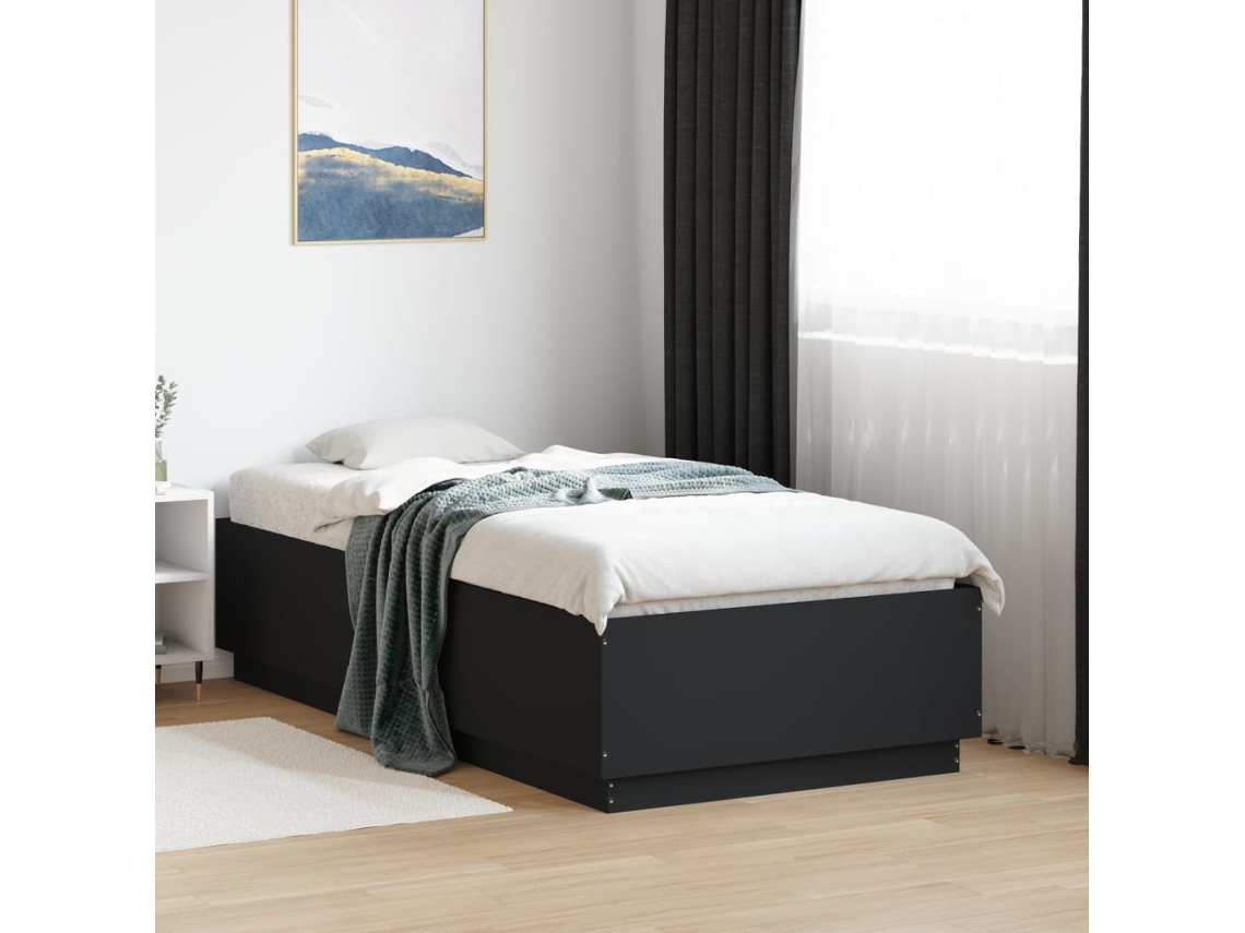 Estrutura Cama C/ Luzes Led 75x190cm Derivados De Madeira Preto