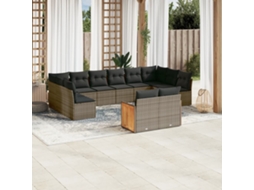 Vidaxl 12 Pcs Conjunto De Sofás Jardim C/ Almofadões Vime Pe Cinzento
