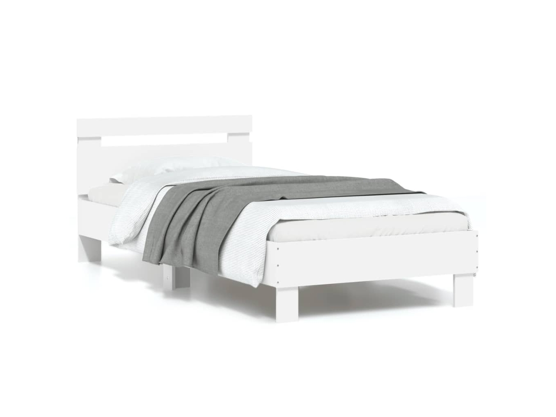 Vidaxl Estrutura De Cama C/ Cabeceira E Luzes Led 90x190 Cm Branco