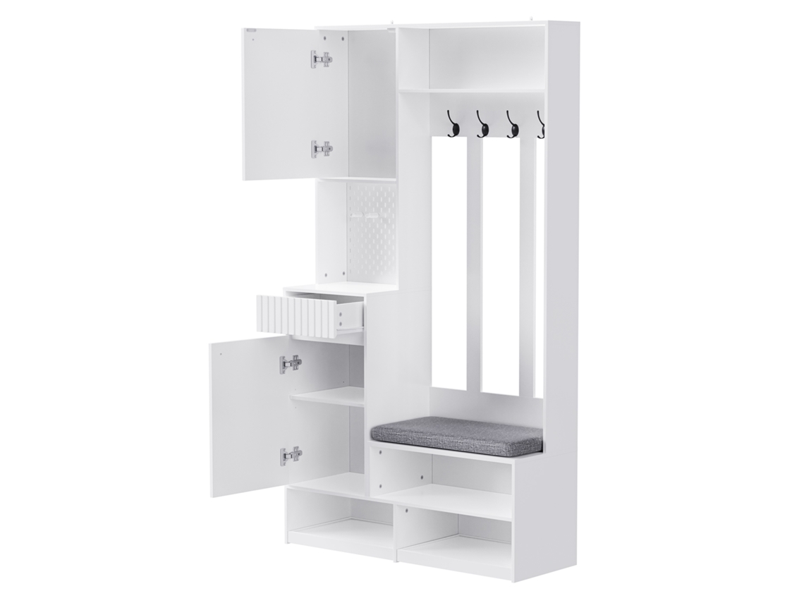 Roupeiro de Corredor com Banco, 4 Ganchos, Portas e Gavetas Dimensões 100×180×35 Cm PENGJIANG SHOP (largura×altura×profundidade)