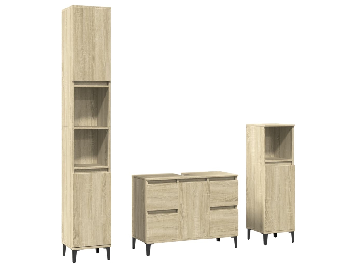Conjunto de 3 Móveis Casa Banho Derivados Madeira Carvalho Sonoma MAISON EXCLUSIVE