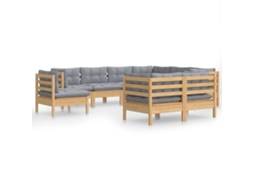 Conjunto de 9 Lounge de Jardim com Almofadões Cinza Pinho Maciço MAISON EXCLUSIVE