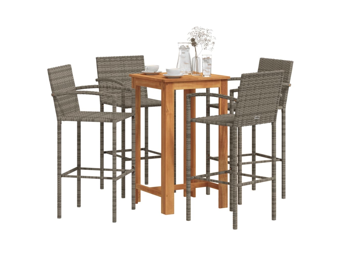 Conjunto Bar 5 Peças P/ Jardim Acácia Macíça/vime Pe Cinzento Dkd Home Decor