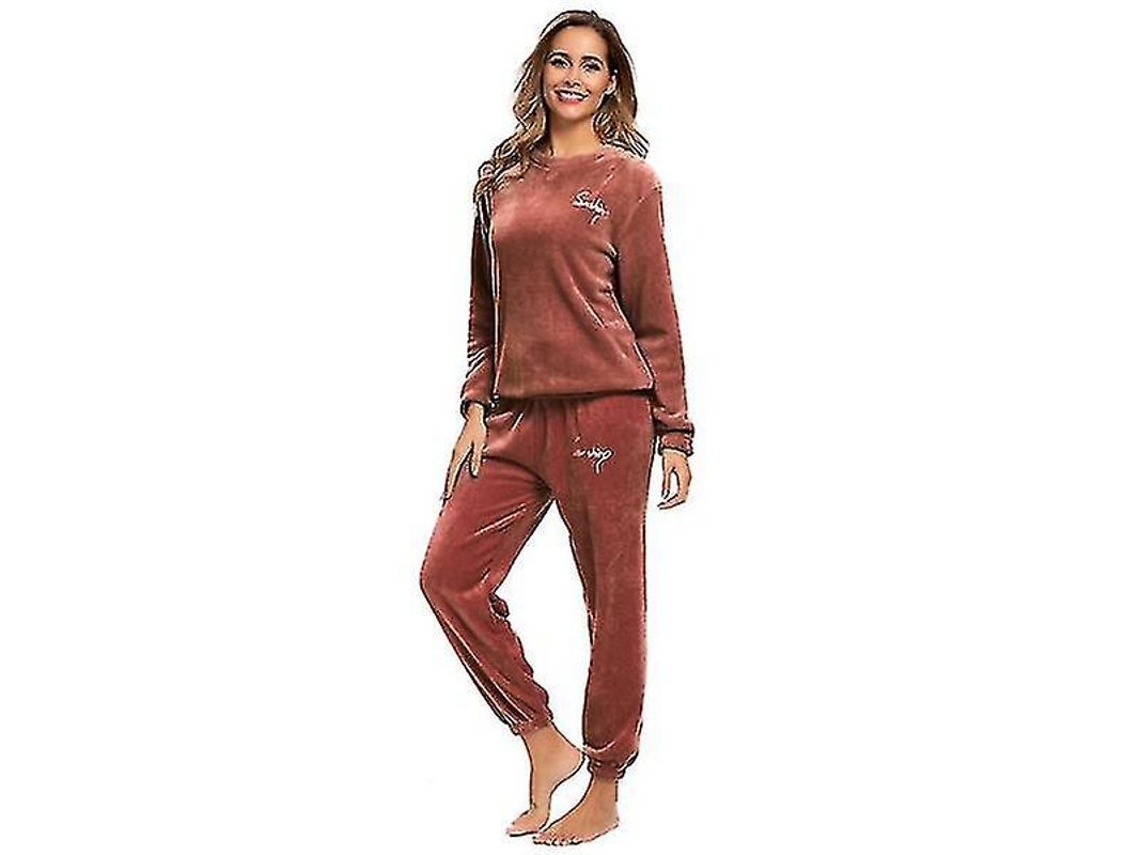 2026 conjunto de Pijamas de Invierno Caliente Con Forro Polar, Camiseta Y Pantalones de Cuello Redondo, Suave, para Mujer Talla Plus