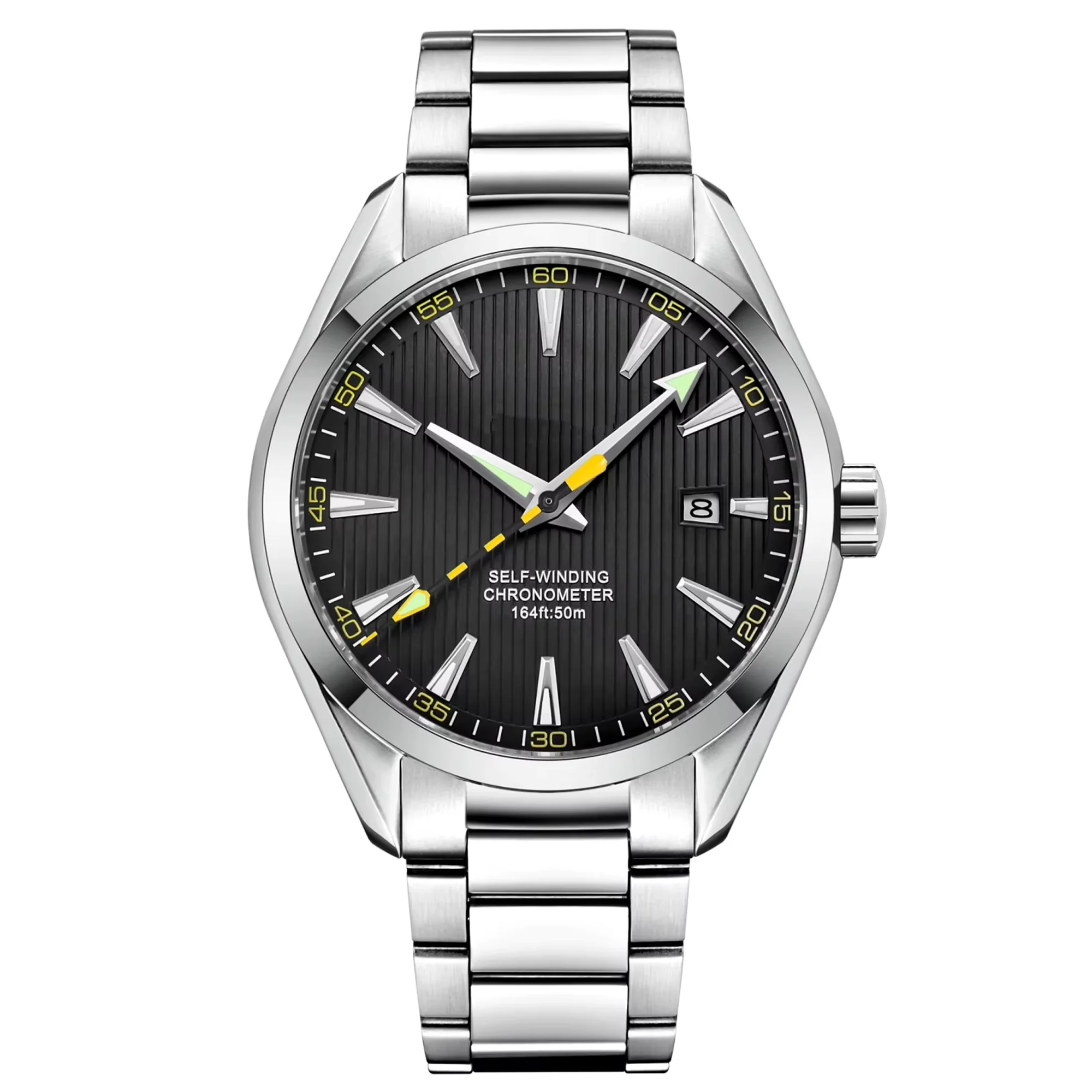 Relógio Masculino Mecânico Automático (preto), Em Couro Genuíno, À Prova D'água, Casual E Luxuoso.