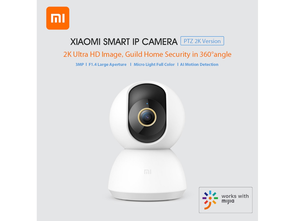 Câmera IP inteligente Xiaomi Mijia PTZ de 3 MP com visão noturna panorâmica 2K, segurança doméstica e detecção humana por IA | S/MARCA