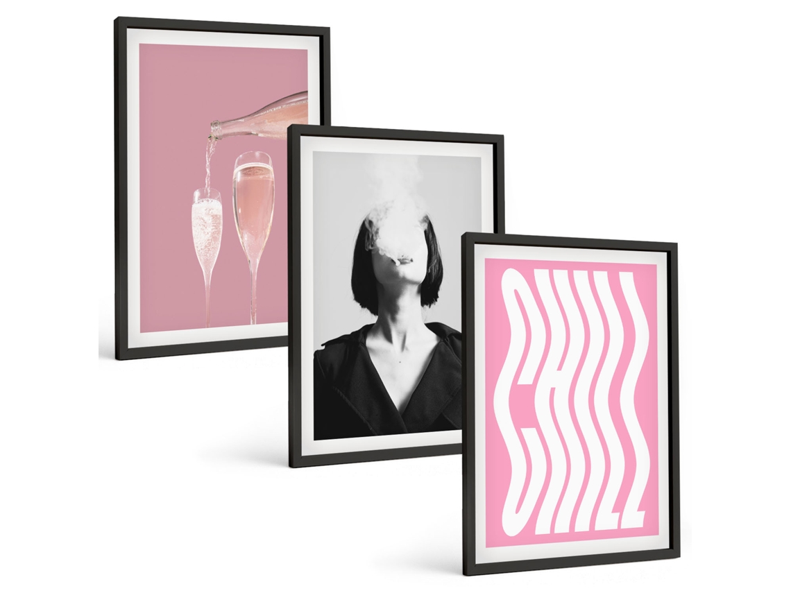 Conjunto De Pinturas Retrato Elegante, Champanhe, Relaxamento Espelharte (3 Peças 40x60 Cm)