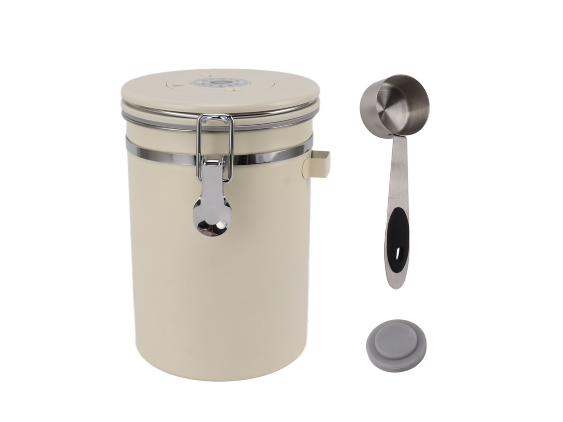 Contenedor Hermético De Acero Inoxidable Para Almacenar Café 1.8l Con Cuchara Color Beige
