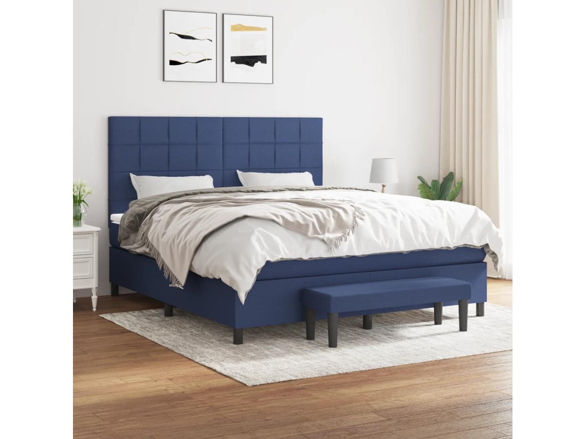 Vidaxl Cama Com Molas/colchão 160x200 Cm Tecido Azul