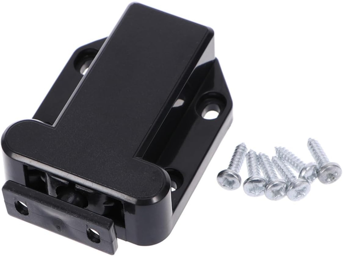 Fecho De Porta Com Travamento Automático, 2 Peças, Plástico Preto,