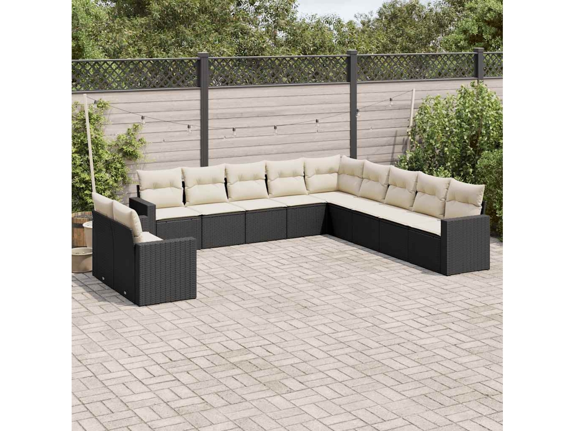 Vidaxl 11 Pcs Conjunto Sofás de Jardim C/ Almofadões Vime Pe Preto