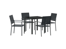 Conjunto 5 Móveis Para Exterior Vidaxl Preto Vime Pe (80 X 80 X 73 Cm)