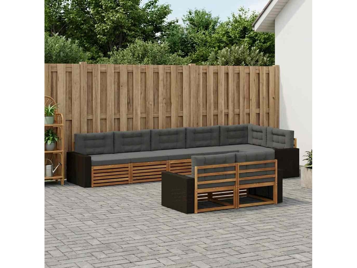 Vidaxl Conjunto De Sofás Para Exterior 8 Pcs Natural E Antracite