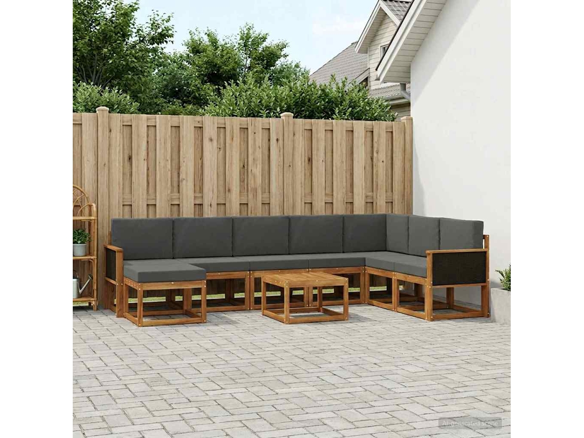Vidaxl Conjunto De Sofás Para Exterior 9 Unid. Natural E Antracite