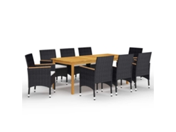 Vidaxl 9 Pcs Conjunto De Jantar Para Jardim Preto